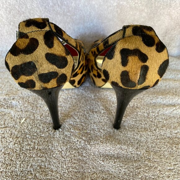 Guess Leopard Print Peep Toe Slingback Heels Size 8M Red Accent Stiletto Pumps - Picture 6 of 7
